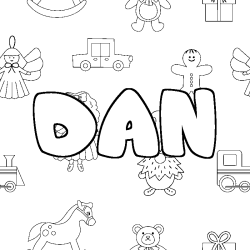 Coloriage pr&eacute;nom DAN - d&eacute;cor Jouets