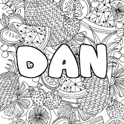 Coloriage pr&eacute;nom DAN - d&eacute;cor Mandala fruits