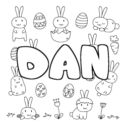 Coloriage pr&eacute;nom DAN - d&eacute;cor Paques