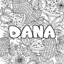 Coloriage prénom DANA - décor Mandala fruits