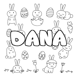 Coloriage pr&eacute;nom DANA - d&eacute;cor Paques