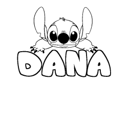 Coloriage prénom DANA - décor Stitch