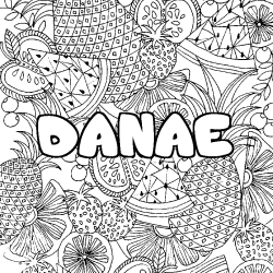 Coloriage prénom DANAE - décor Mandala fruits