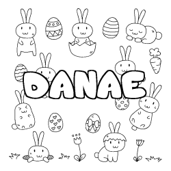 Coloriage pr&eacute;nom DANAE - d&eacute;cor Paques