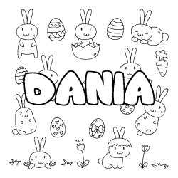 Coloriage pr&eacute;nom DANIA - d&eacute;cor Paques