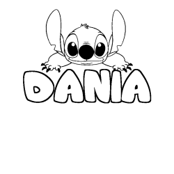 Coloriage prénom DANIA - décor Stitch