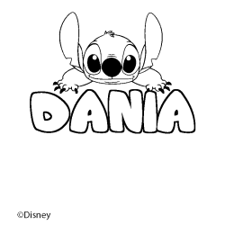 Coloriage pr&eacute;nom DANIA - d&eacute;cor Stitch