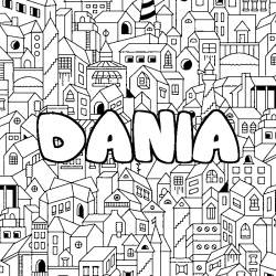 Coloriage pr&eacute;nom DANIA - d&eacute;cor Ville