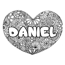 Coloriage prénom DANIEL - décor Mandala coeur