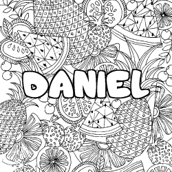 Coloriage pr&eacute;nom DANIEL - d&eacute;cor Mandala fruits