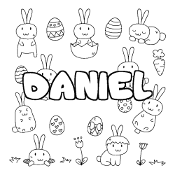 Coloriage prénom DANIEL - décor Paques