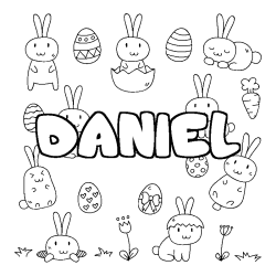 Coloriage pr&eacute;nom DANIEL - d&eacute;cor Paques