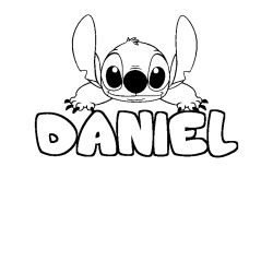 Coloriage prénom DANIEL - décor Stitch