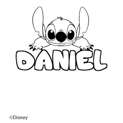 Coloriage pr&eacute;nom DANIEL - d&eacute;cor Stitch