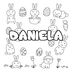 Coloriage prénom DANIELA - décor Paques
