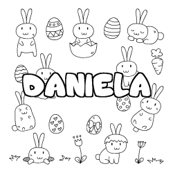 Coloriage pr&eacute;nom DANIELA - d&eacute;cor Paques