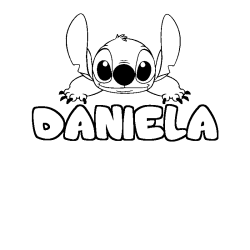 Coloriage prénom DANIELA - décor Stitch