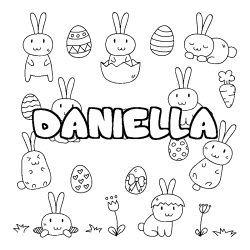 Coloriage pr&eacute;nom DANIELLA - d&eacute;cor Paques