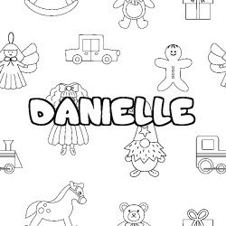 Coloriage prénom DANIELLE - décor Jouets