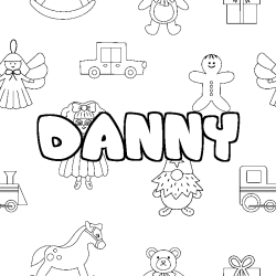Coloriage prénom DANNY - décor Jouets