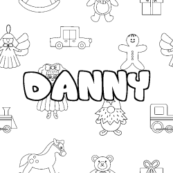 Coloriage pr&eacute;nom DANNY - d&eacute;cor Jouets
