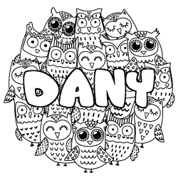 Coloriage pr&eacute;nom DANY - d&eacute;cor Chouettes