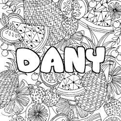 Coloriage pr&eacute;nom DANY - d&eacute;cor Mandala fruits