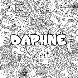 Coloriage pr&eacute;nom DAPHN&Eacute; - d&eacute;cor Mandala fruits