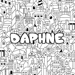 Coloriage prénom DAPHNÉ - décor Ville