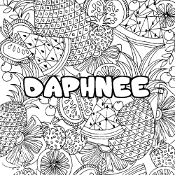 Coloriage prénom DAPHNEE - décor Mandala fruits