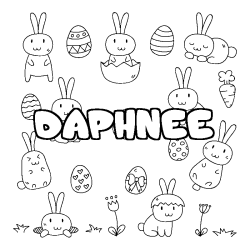 Coloriage prénom DAPHNEE - décor Paques