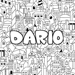 Coloriage pr&eacute;nom DARIO - d&eacute;cor Ville
