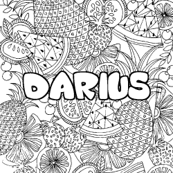 Coloriage pr&eacute;nom DARIUS - d&eacute;cor Mandala fruits