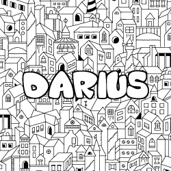 Coloriage prénom DARIUS - décor Ville