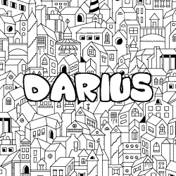 Coloriage pr&eacute;nom DARIUS - d&eacute;cor Ville