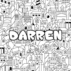 Coloriage pr&eacute;nom DARREN - d&eacute;cor Ville