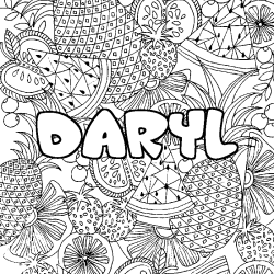 Coloriage pr&eacute;nom DARYL - d&eacute;cor Mandala fruits