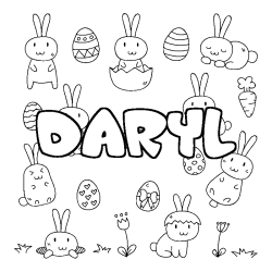 Coloriage pr&eacute;nom DARYL - d&eacute;cor Paques