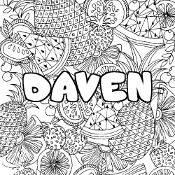 Coloriage prénom DAVEN - décor Mandala fruits
