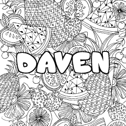 Coloriage pr&eacute;nom DAVEN - d&eacute;cor Mandala fruits