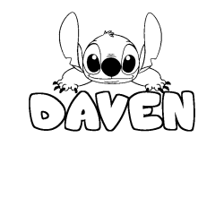 Coloriage prénom DAVEN - décor Stitch