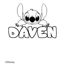 Coloriage pr&eacute;nom DAVEN - d&eacute;cor Stitch