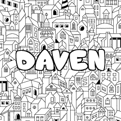 Coloriage prénom DAVEN - décor Ville