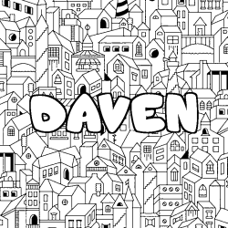 Coloriage pr&eacute;nom DAVEN - d&eacute;cor Ville