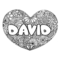 Coloriage prénom DAVID - décor Mandala coeur