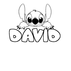 Coloriage prénom DAVID - décor Stitch