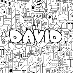 Coloriage prénom DAVID - décor Ville