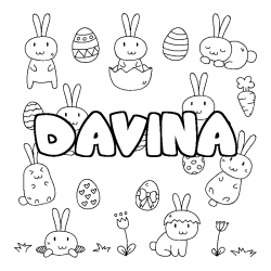 Coloriage pr&eacute;nom DAVINA - d&eacute;cor Paques