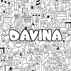 Coloriage prénom DAVINA - décor Ville