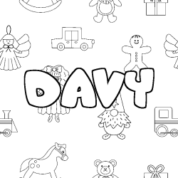 Coloriage pr&eacute;nom DAVY - d&eacute;cor Jouets